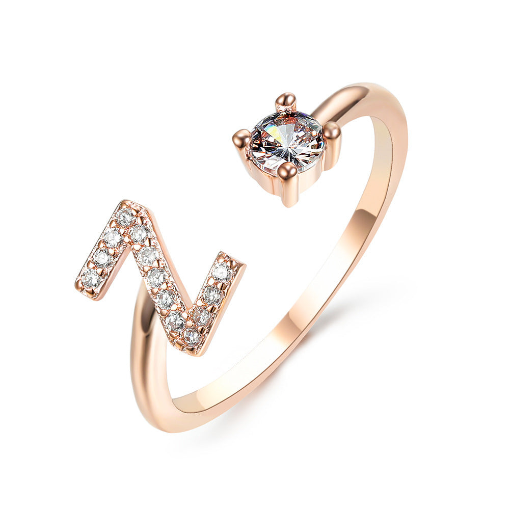 Design Adjustable 26 Initial Letter Ring Fashion Jewelry