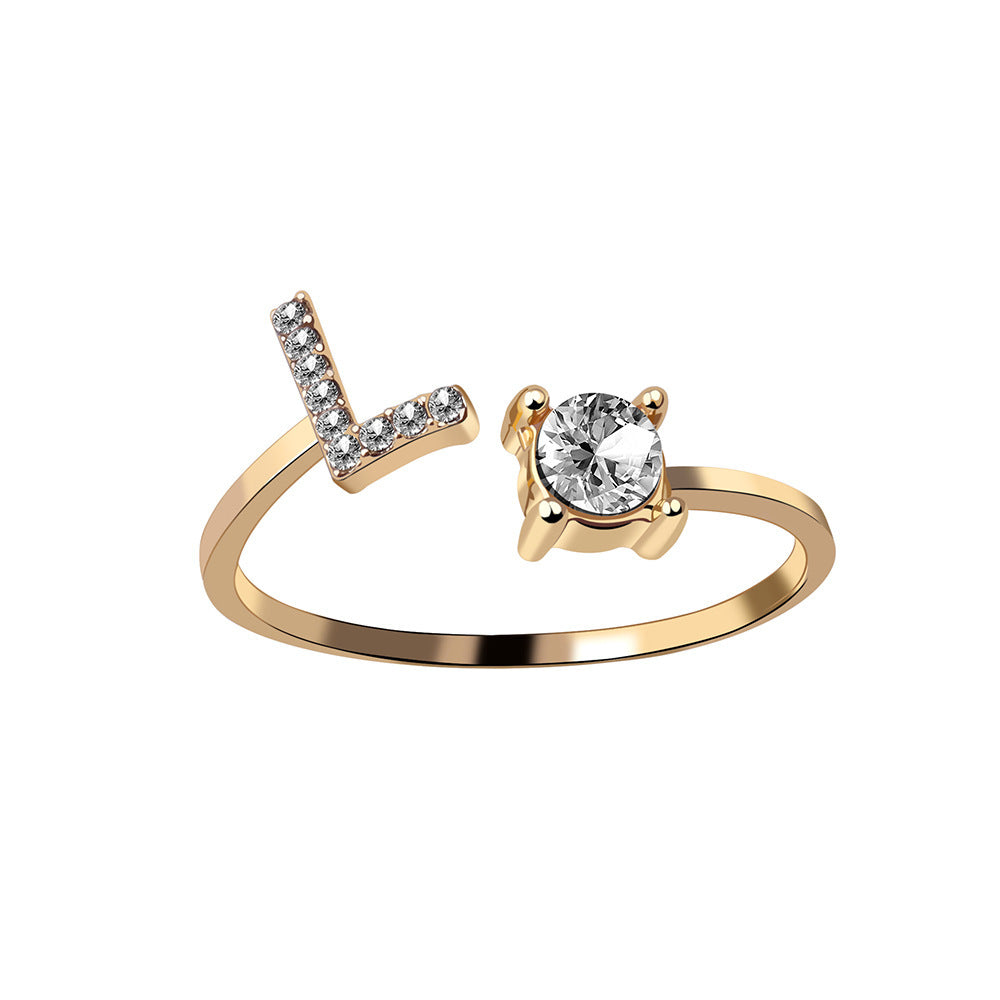 Design Adjustable 26 Initial Letter Ring Fashion Jewelry
