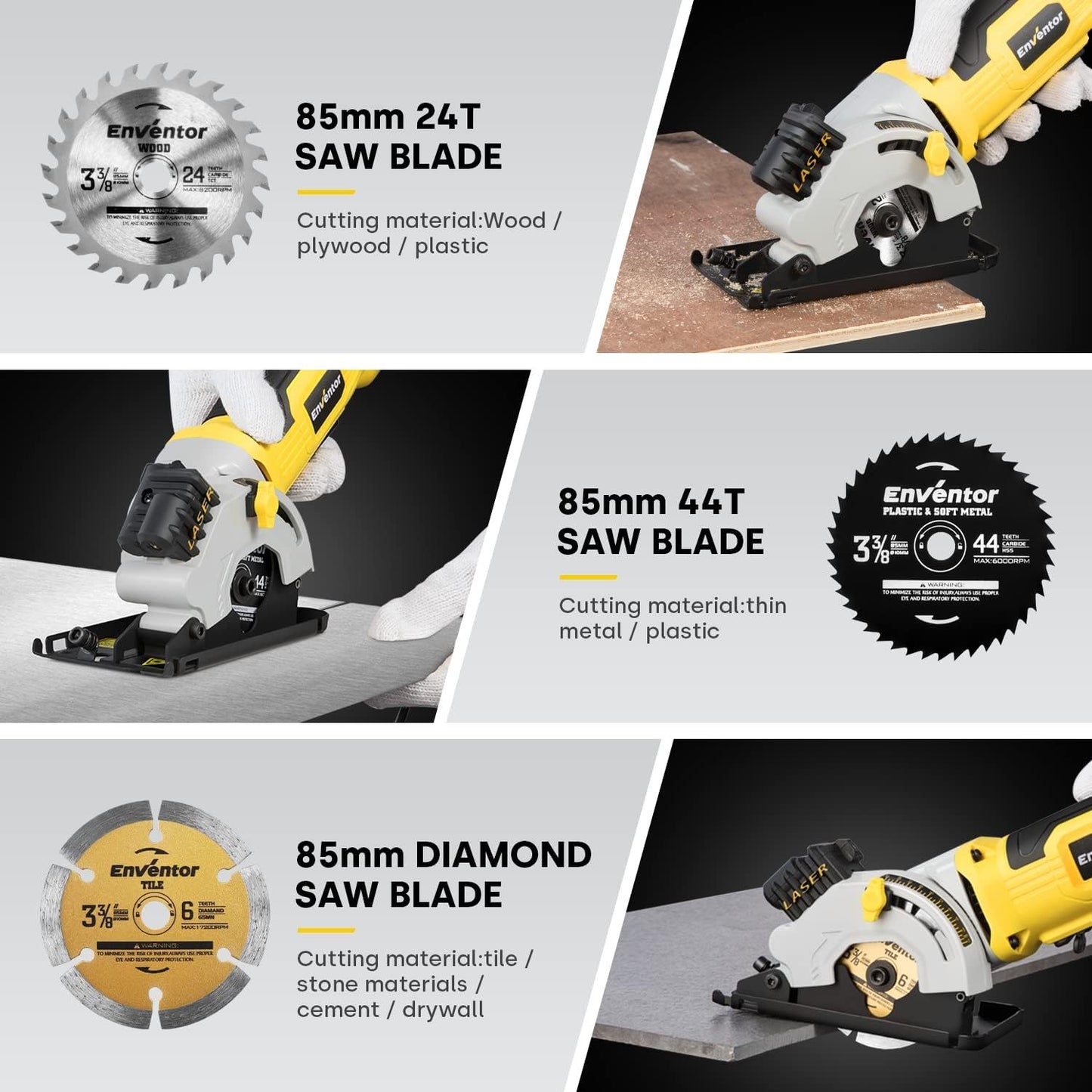 580W 4000 RPM Compact Electric Circular Saw With Three 85mm Saw Blades