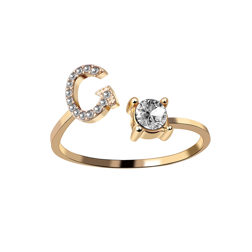 Design Adjustable 26 Initial Letter Ring Fashion Jewelry