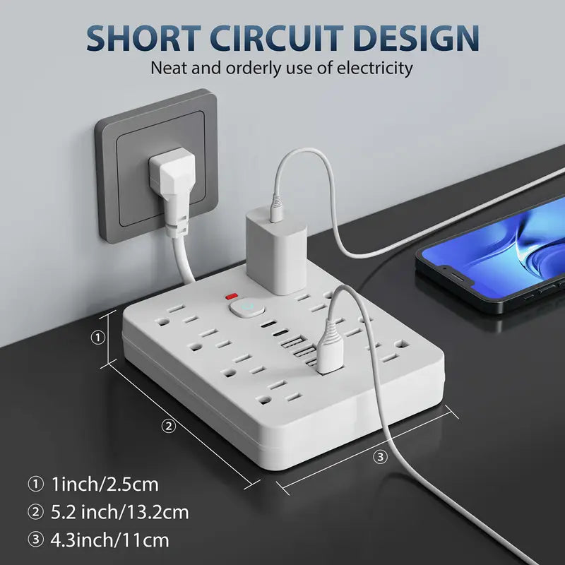 14-in-1 Power Strip Surge Protector with 8AC Outlets, 4USB & 2Type-C Ports