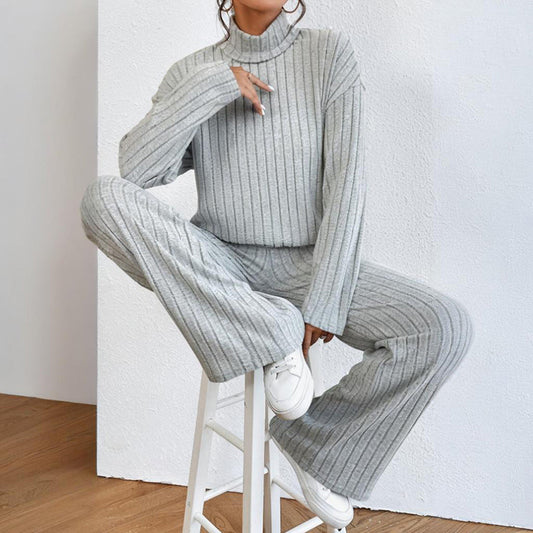Women's Solid Color 2-Piece Set High Neck Long Sleeve