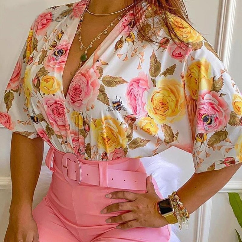 Women 2 Piece Set Spring V Neck