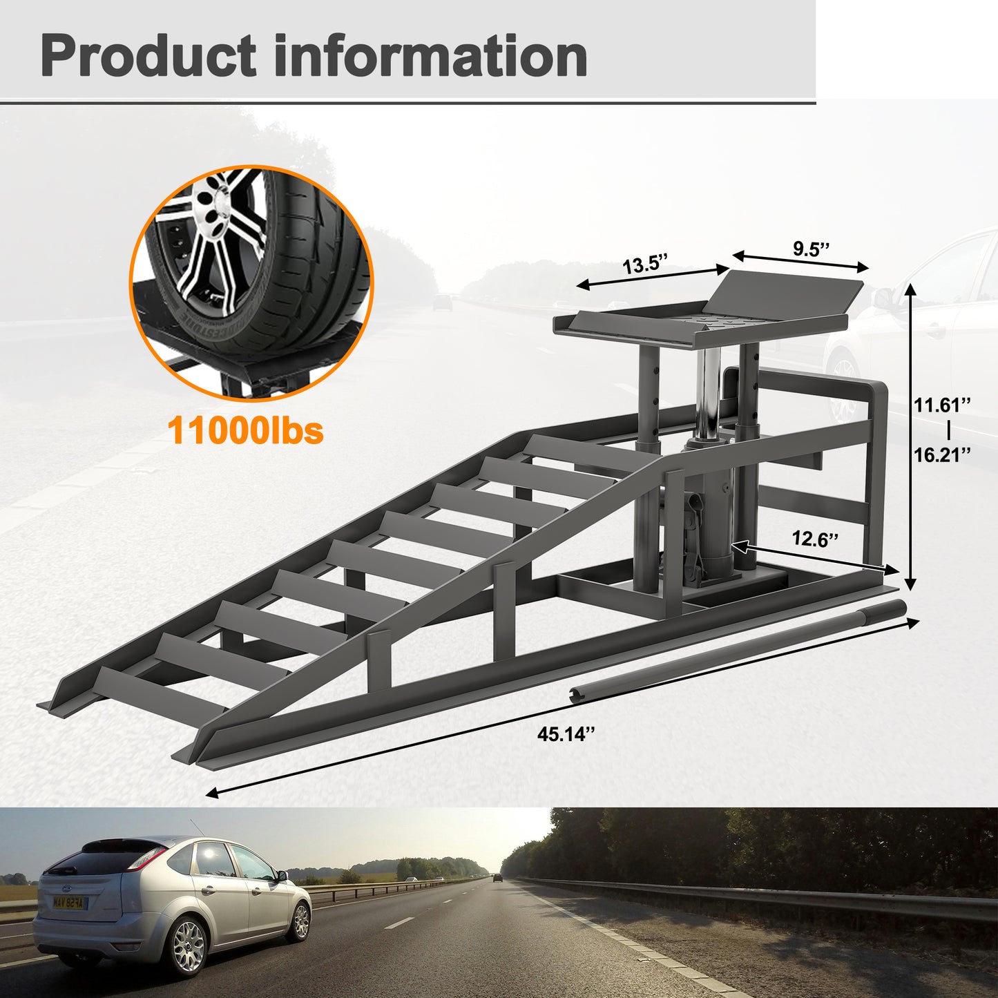2 Pack Hydraulic Car Ramps 5T 11000lbs Low Profile