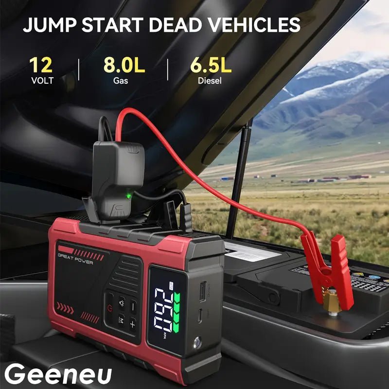 3500A Portable Wireless Car Air Compressor Jump Starter with Air Compressor, Battery Jump Starter Portable Peak
