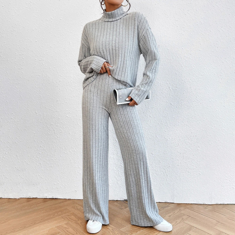 Women's Solid Color 2-Piece Set High Neck Long Sleeve